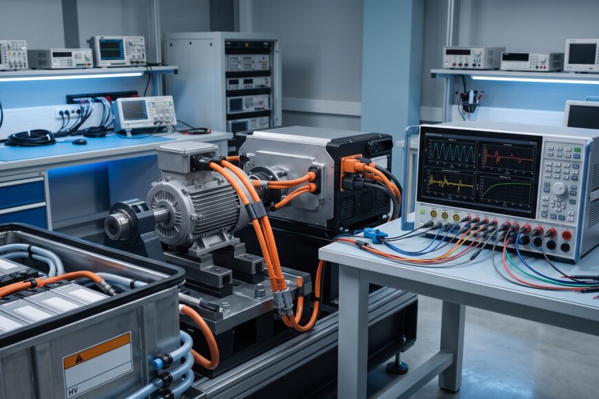 Elektrikli araçlarda inverter, motor ve batarya sistemlerinin güç analizörü ile verimlilik testi