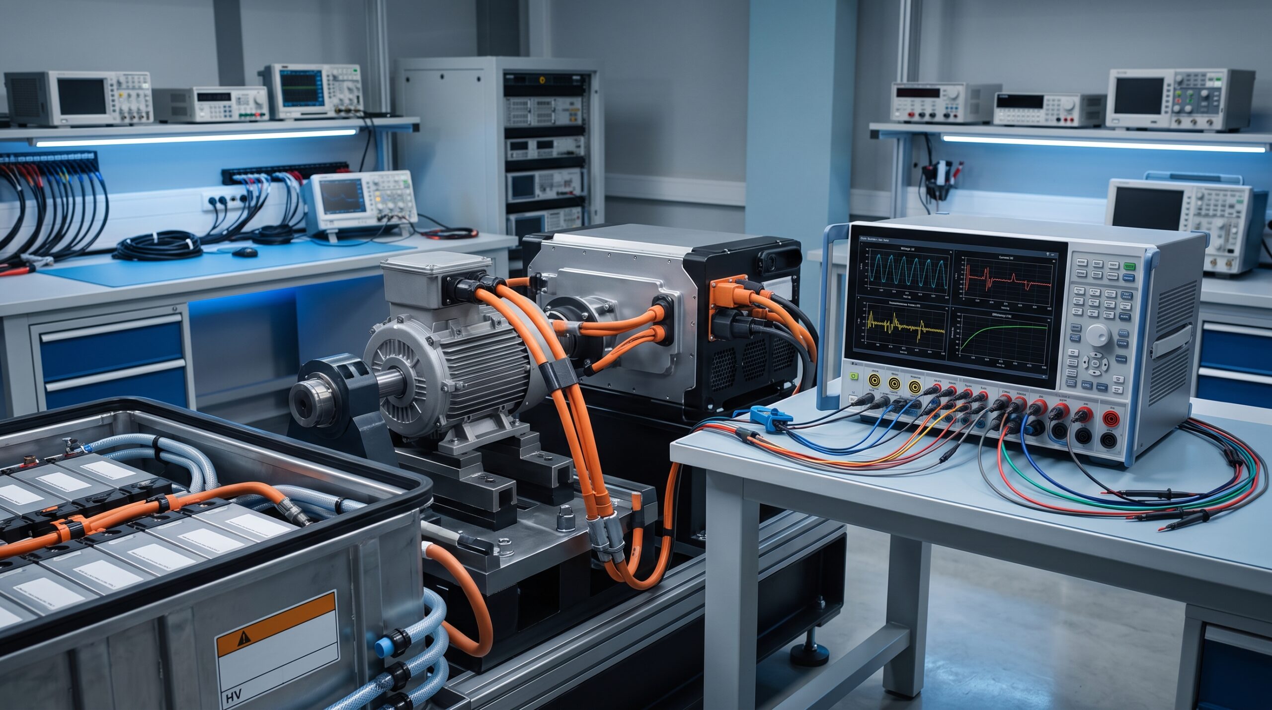 Elektrikli araçlarda inverter, motor ve batarya sistemlerinin güç analizörü ile verimlilik testi